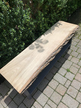 Load image into Gallery viewer, 46 inch Bench with Bark Edge and Charcoal Legs