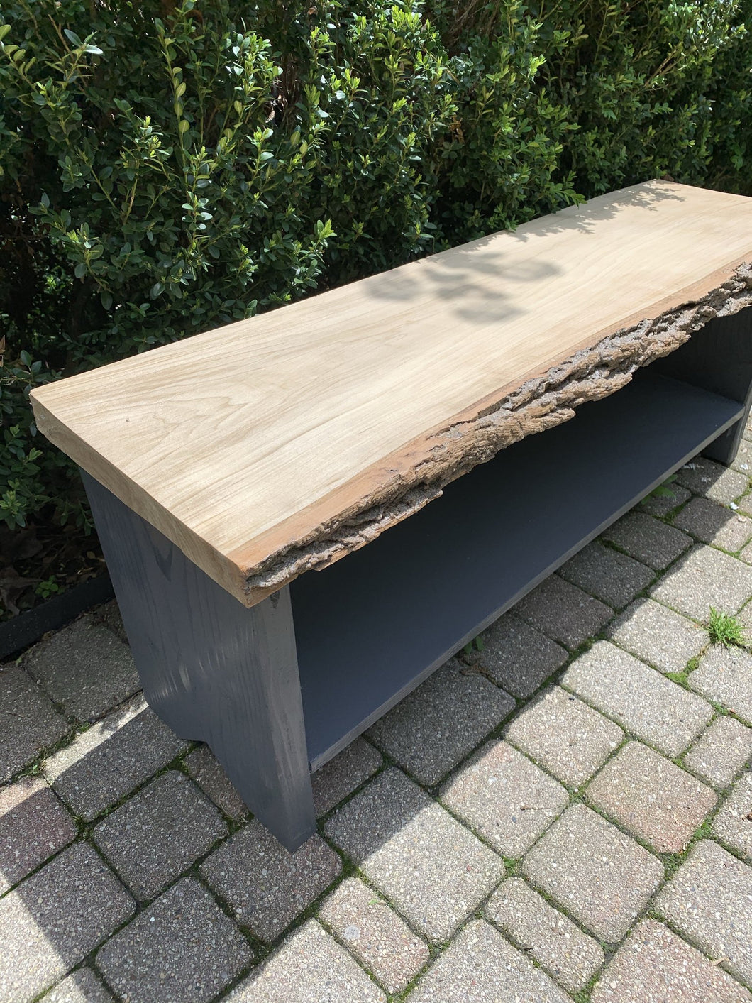 46 inch Bench with Bark Edge and Charcoal Legs