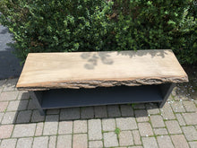 Load image into Gallery viewer, 46 inch Bench with Bark Edge and Charcoal Legs