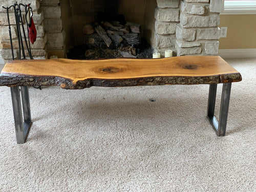 White Oak Live Edge Bench 60” with Metal Legs