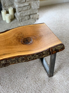 White Oak Live Edge Bench 60” with Metal Legs