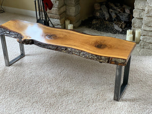 White Oak Live Edge Bench 60” with Metal Legs