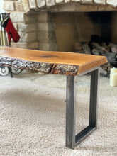 Load image into Gallery viewer, White Oak Live Edge Bench 60” with Metal Legs