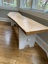 Load image into Gallery viewer, 64 inch Oak Bench with Bright White Legs