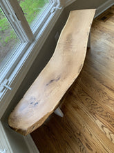 Load image into Gallery viewer, 64 inch Oak Bench with Bright White Legs