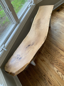 64 inch Oak Bench with Bright White Legs