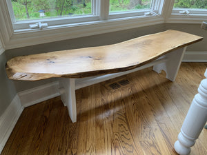 64 inch Oak Bench with Bright White Legs