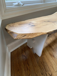 64 inch Oak Bench with Bright White Legs